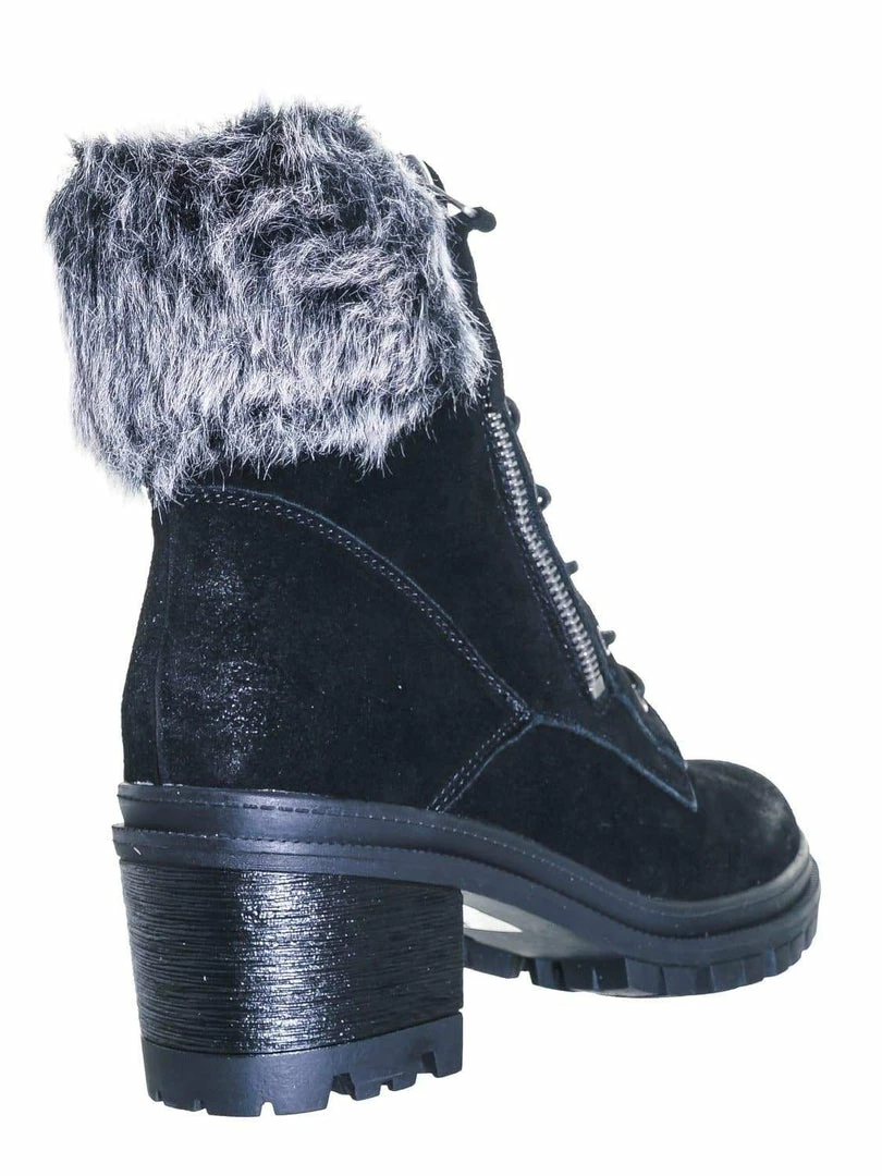 Wild Diva Uno01 Winter Leather Suede Combat Boot - Women Faux Fur Lug Sole Heels
