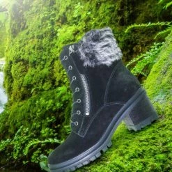 Wild Diva Uno01 Winter Leather Suede Combat Boot - Women Faux Fur Lug Sole Heels