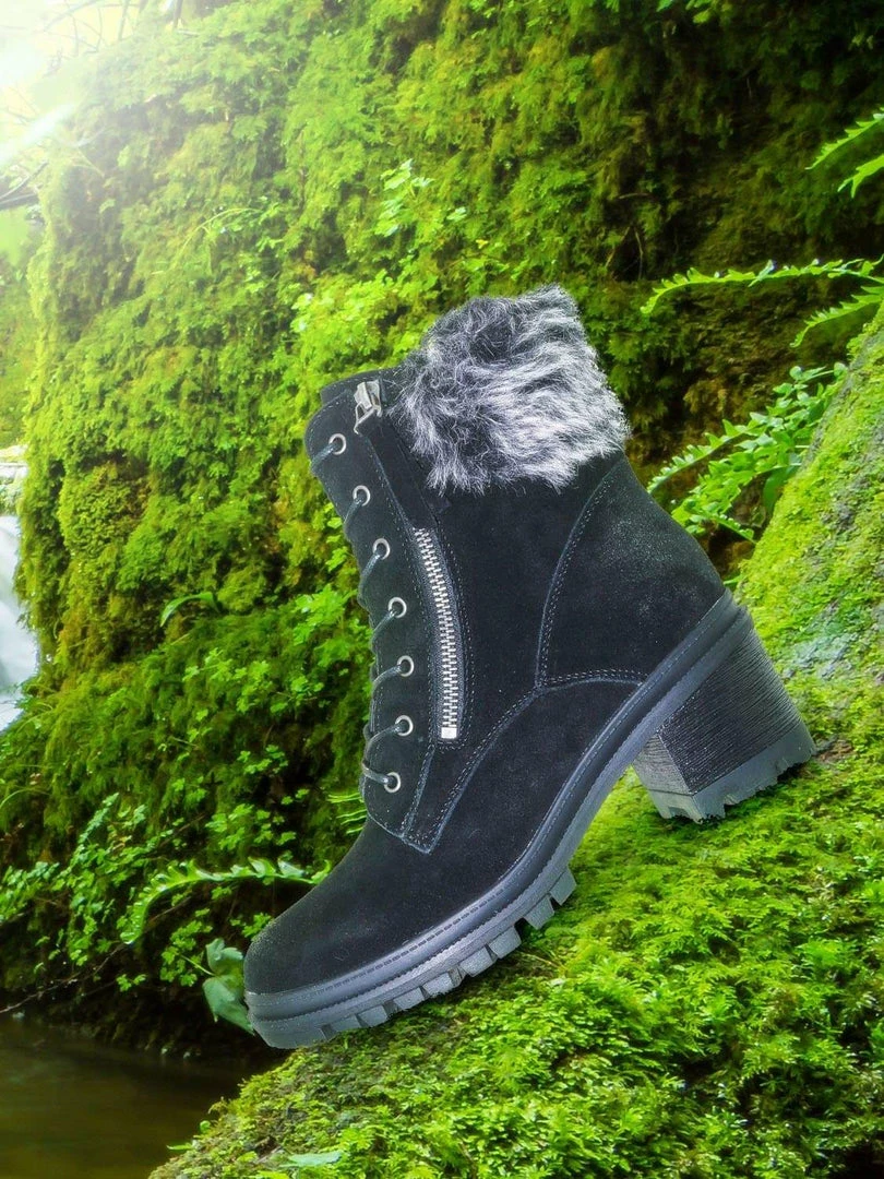 Wild Diva Uno01 Winter Leather Suede Combat Boot - Women Faux Fur Lug Sole Heels