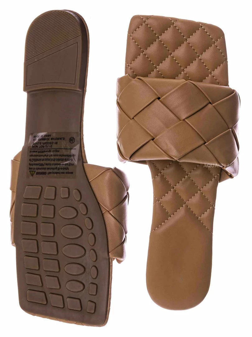 Forever Link Padded18 Wide Woven Slide Sandal - Womens Elongated Open Square Toe Slipper Mule New