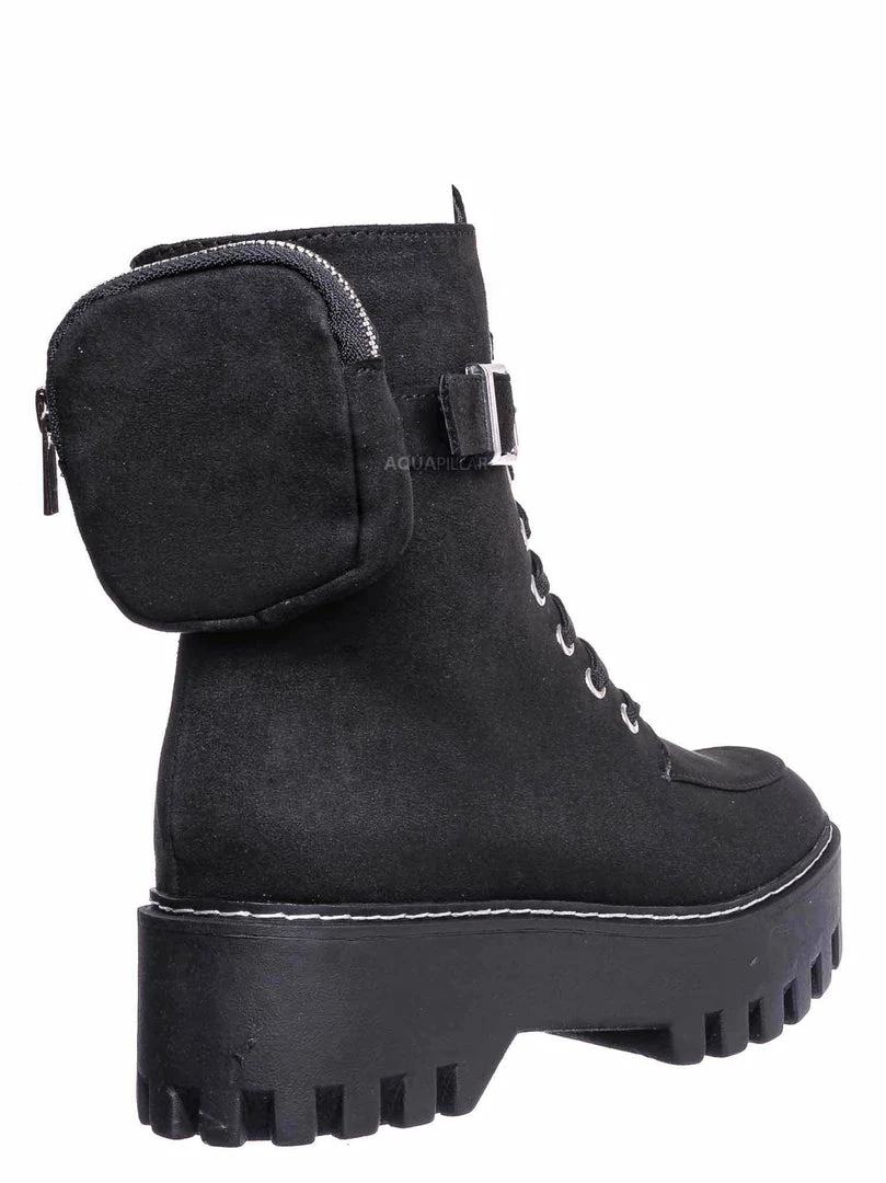 Bamboo New Staging09 Utilitarian Combat Biker Boots W Add On Purse Pocket Pouch