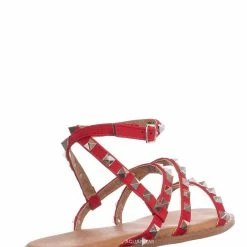 Forever Link New Ding Metal Spiked Gladiator Flat Sandal, Womens Punk Rock Shoes