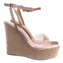 Bamboo New Chosen16 Clear Espadrille Platform Wedge Sandal - Women Lucite Clear Heels