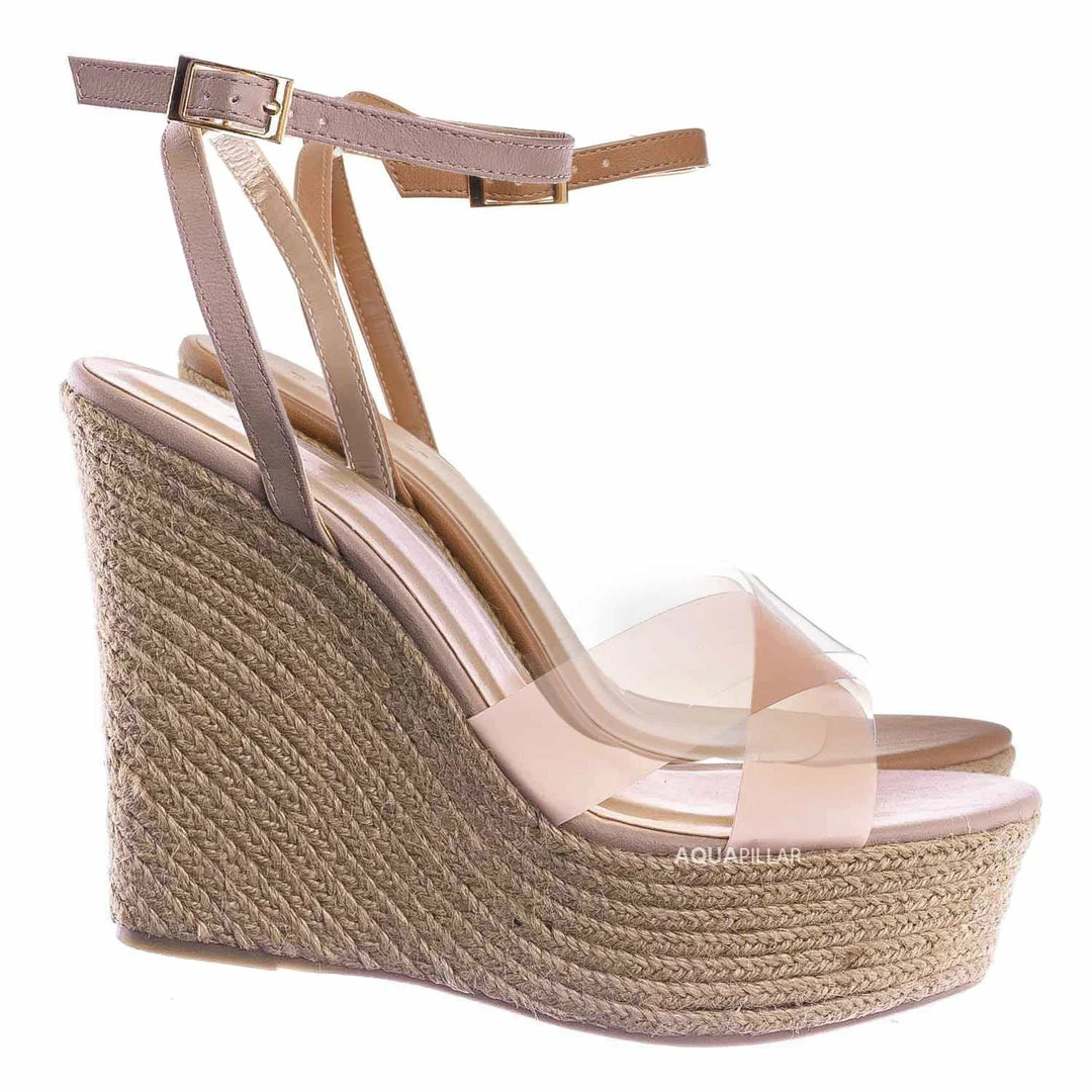 Bamboo New Chosen16 Clear Espadrille Platform Wedge Sandal - Women Lucite Clear Heels