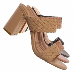 X2B Meg1 Block Heel Braided Mule, Women's Chunky Slide Sandal