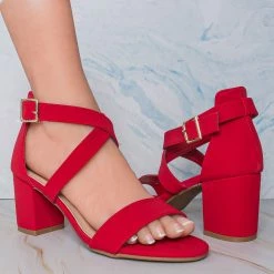 Top Moda Delia6 Block Heel Cross Strap Sandal, Women Strappy Dress Shoes