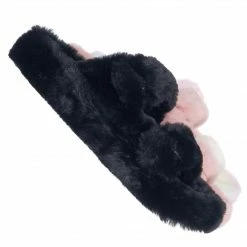 Liliana New Dearly3 Fluffy Faux Fur Footbed Slipper, Men Women Fuzzy Double Buckle Slides
