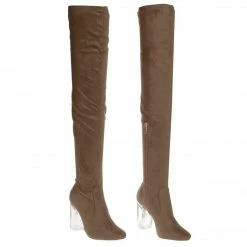 Cameron2 By X2B, Over Knee Thigh High Dress Boots W Perspex Lucite Block Heel New