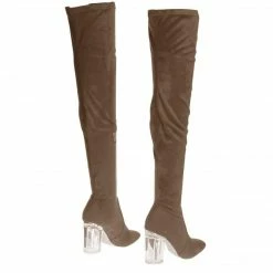 Cameron2 By X2B, Over Knee Thigh High Dress Boots W Perspex Lucite Block Heel New
