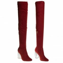 Cameron2 By X2B, Over Knee Thigh High Dress Boots W Perspex Lucite Block Heel New