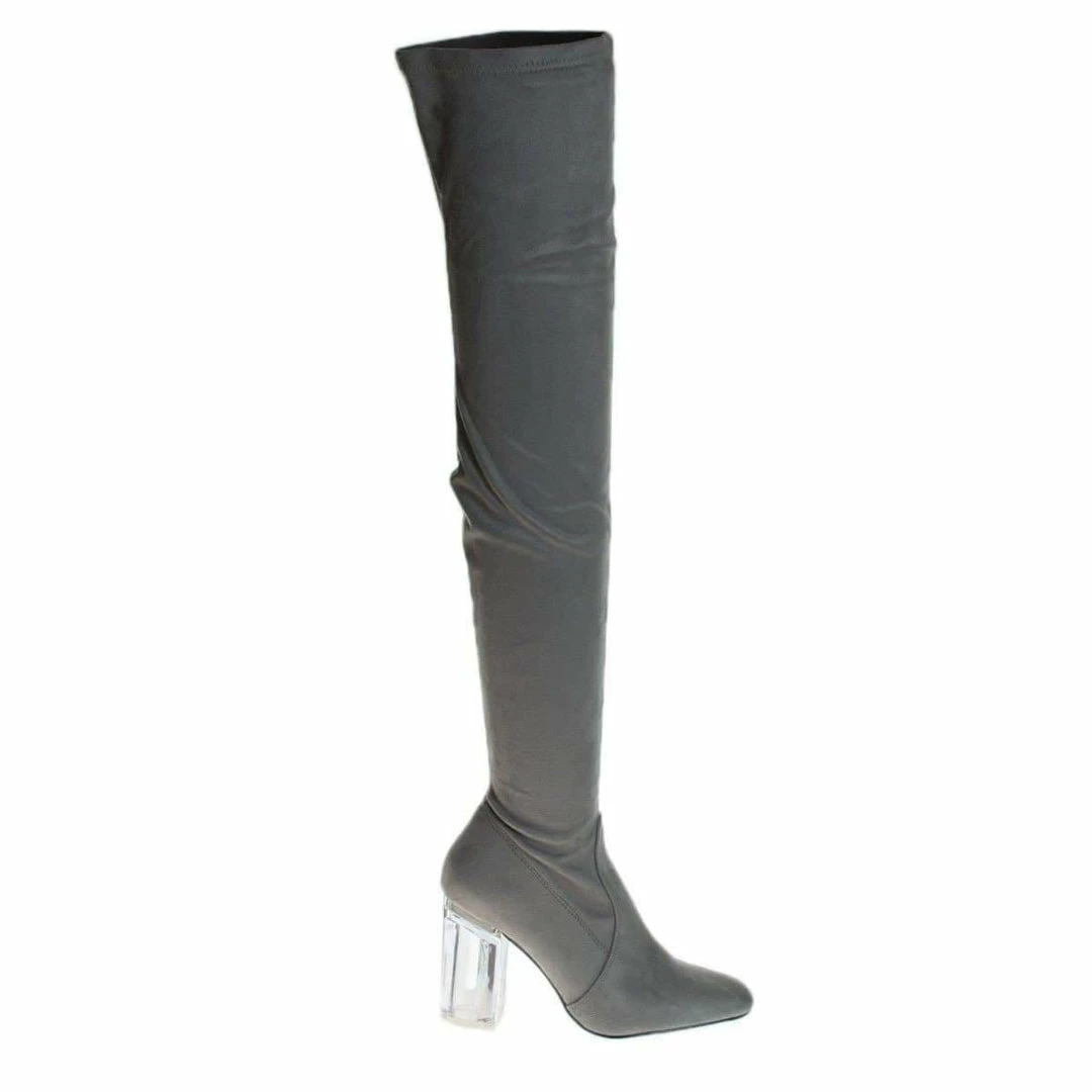 Cameron2 By X2B, Over Knee Thigh High Dress Boots W Perspex Lucite Block Heel New