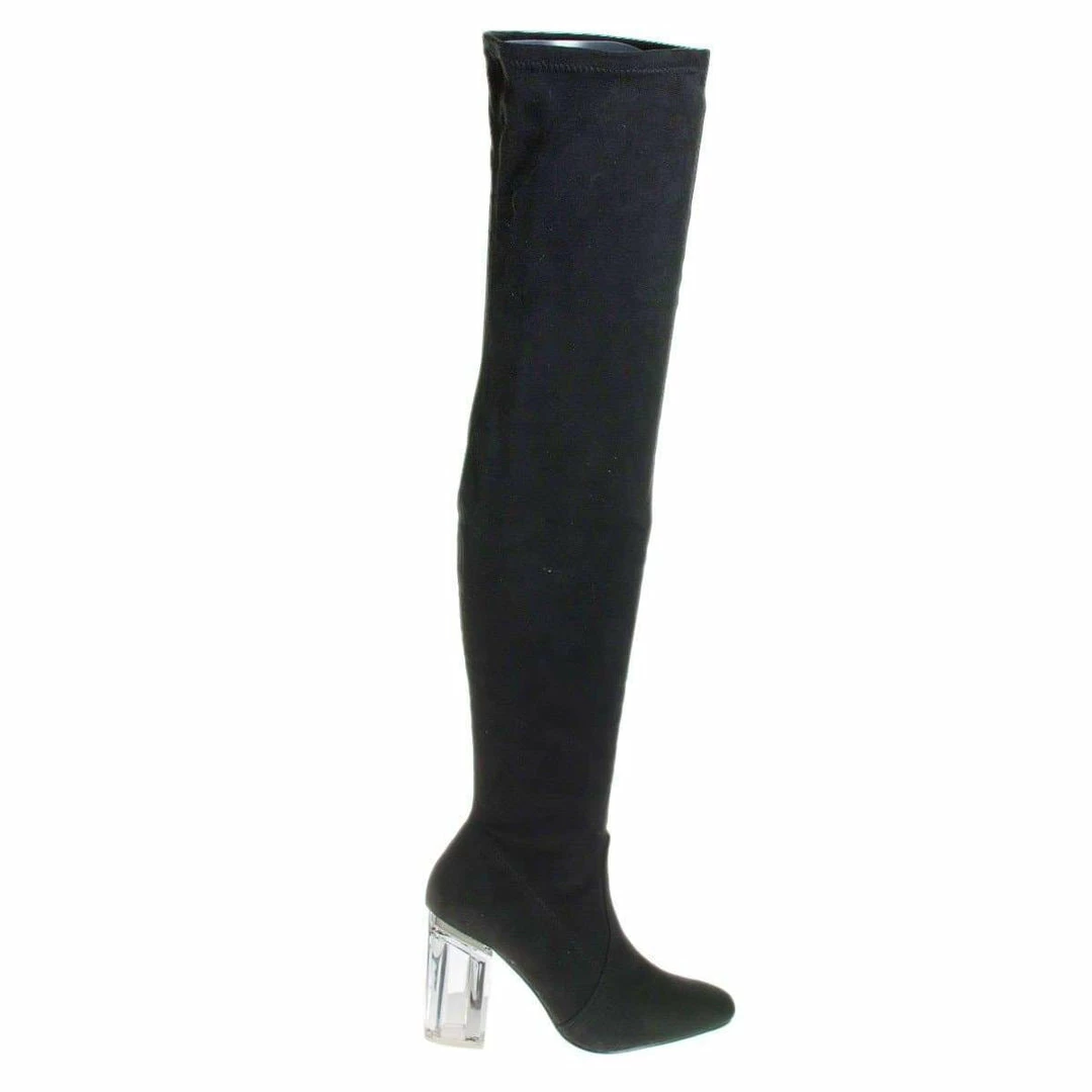 Cameron2 By X2B, Over Knee Thigh High Dress Boots W Perspex Lucite Block Heel New