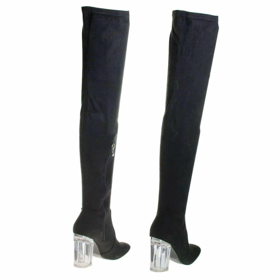 Cameron2 By X2B, Over Knee Thigh High Dress Boots W Perspex Lucite Block Heel New