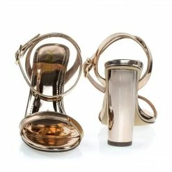 Ikira1 By X2B, Chunky Block Heel Metallic Mirror Open Toe Sandal, Ankle Strap