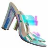 X2B Kimberly5 Iridescent Clear Vinyl Sandal - Chunky High Heel Strappy Lucite Slides New