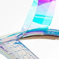 X2B Kimberly5 Iridescent Clear Vinyl Sandal - Chunky High Heel Strappy Lucite Slides New