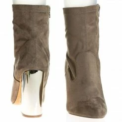 New Monet2 By X2B, Gold Metal Plated High Block Heel, Suede Pull On Ankle Booties