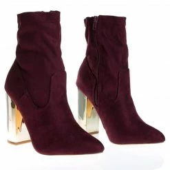 New Monet2 By X2B, Gold Metal Plated High Block Heel, Suede Pull On Ankle Booties
