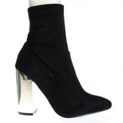 New Monet2 By X2B, Gold Metal Plated High Block Heel, Suede Pull On Ankle Booties