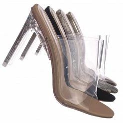 X2B Thalia4 Barely These Clear Chunky Flat Block Heel - Lucite Mule Slide Sandal
