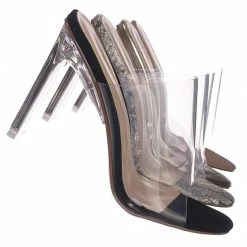 X2B Thalia4 Barely These Clear Chunky Flat Block Heel - Lucite Mule Slide Sandal