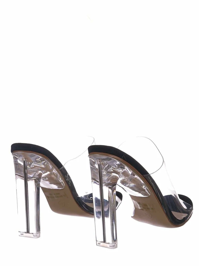X2B Thalia4 Barely These Clear Chunky Flat Block Heel - Lucite Mule Slide Sandal
