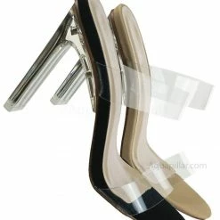 X2B New Thalia5 Lucite Clear Block Heel Sandal - Vinyl Acetate Chunk Transparent Strap