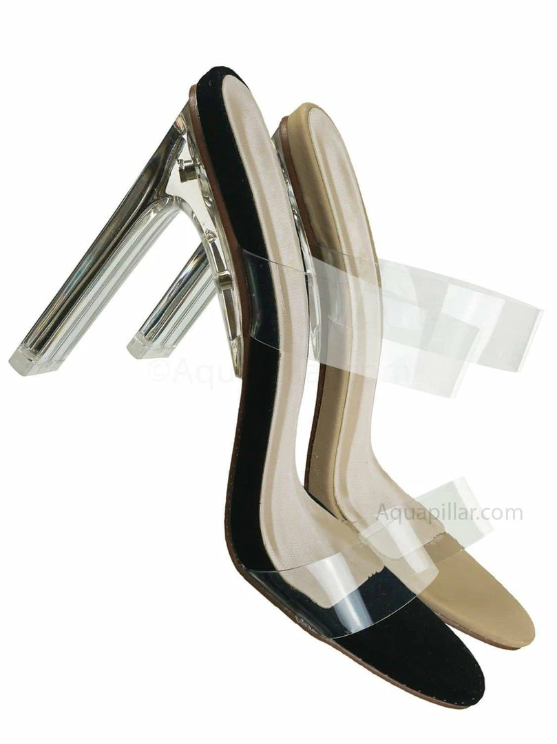 X2B New Thalia5 Lucite Clear Block Heel Sandal - Vinyl Acetate Chunk Transparent Strap