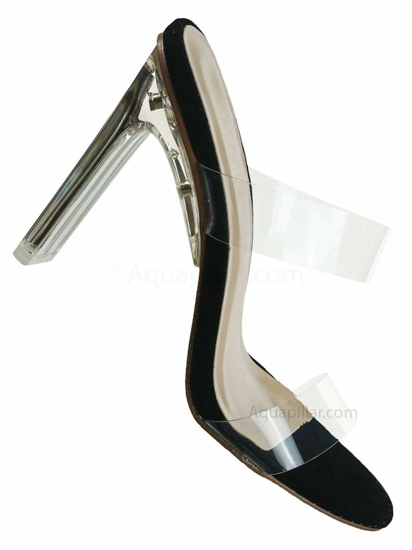 X2B New Thalia5 Lucite Clear Block Heel Sandal - Vinyl Acetate Chunk Transparent Strap
