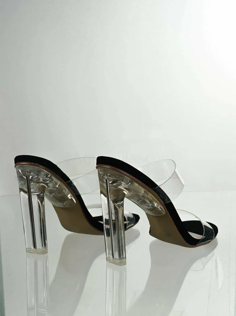 X2B New Thalia5 Lucite Clear Block Heel Sandal - Vinyl Acetate Chunk Transparent Strap