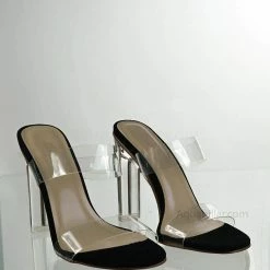 X2B New Thalia5 Lucite Clear Block Heel Sandal - Vinyl Acetate Chunk Transparent Strap