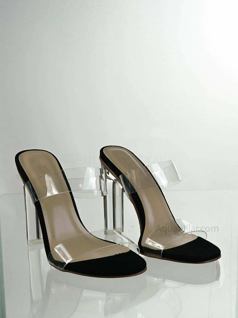 X2B New Thalia5 Lucite Clear Block Heel Sandal - Vinyl Acetate Chunk Transparent Strap