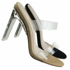X2B New Thalia5 Lucite Clear Block Heel Sandal - Vinyl Acetate Chunk Transparent Strap