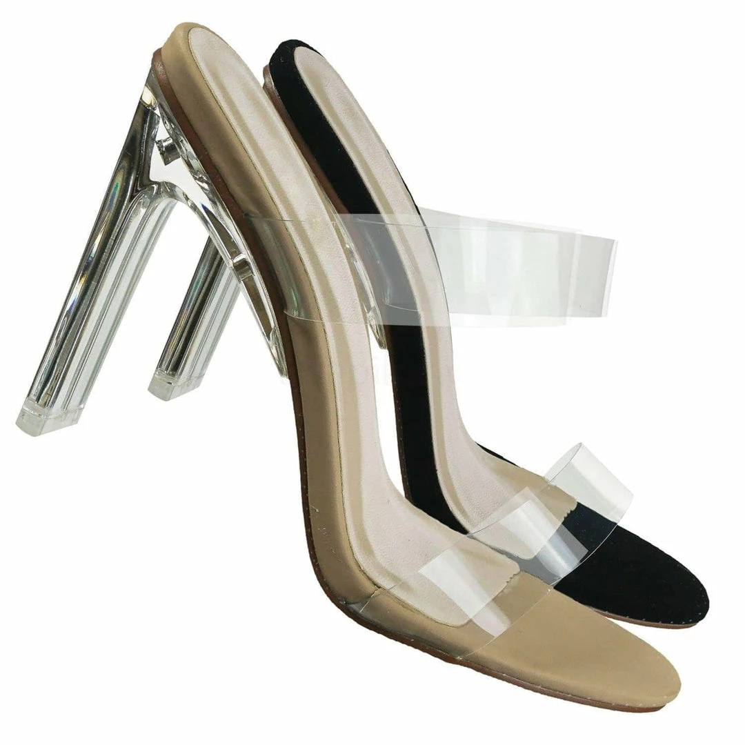X2B New Thalia5 Lucite Clear Block Heel Sandal - Vinyl Acetate Chunk Transparent Strap
