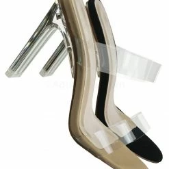 X2B New Thalia5 Lucite Clear Block Heel Sandal - Vinyl Acetate Chunk Transparent Strap