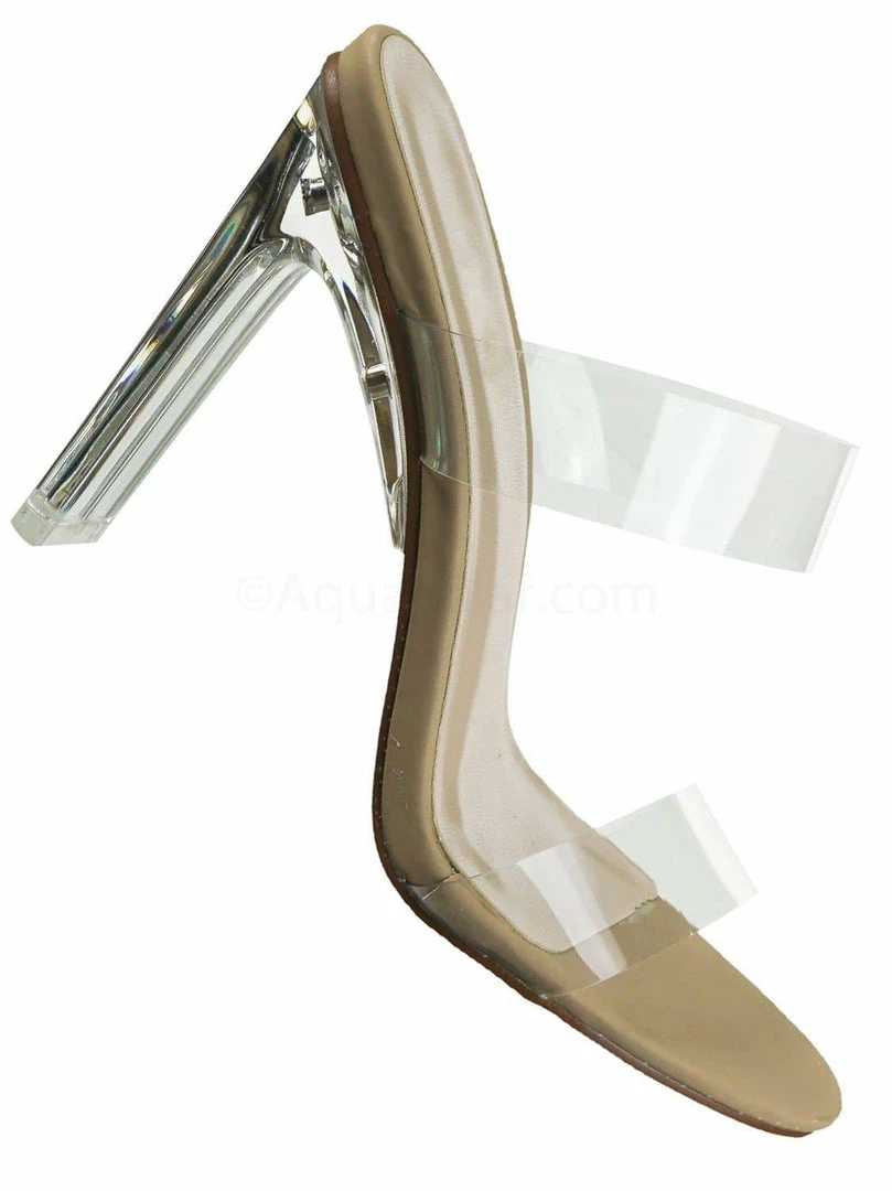 X2B New Thalia5 Lucite Clear Block Heel Sandal - Vinyl Acetate Chunk Transparent Strap