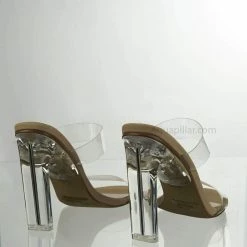 X2B New Thalia5 Lucite Clear Block Heel Sandal - Vinyl Acetate Chunk Transparent Strap