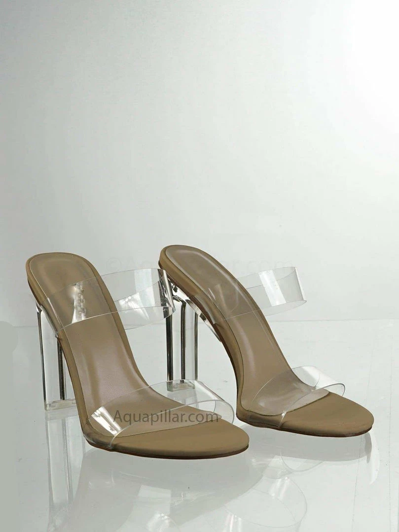 X2B New Thalia5 Lucite Clear Block Heel Sandal - Vinyl Acetate Chunk Transparent Strap