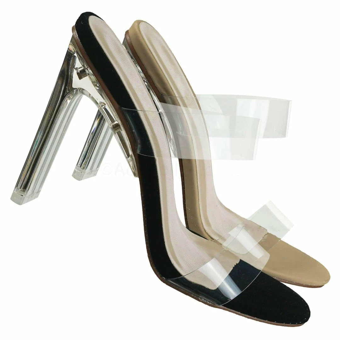 X2B New Thalia5 Lucite Clear Block Heel Sandal - Vinyl Acetate Chunk Transparent Strap