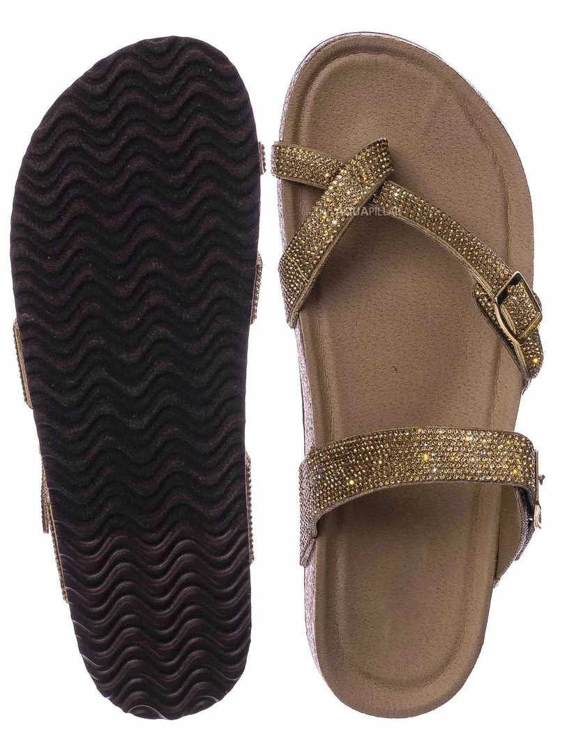 Bamboo Berk03 Rhinestone Molded Footbed Sandal - Women Crystal Slide In Contour Insole New