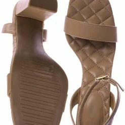 Top Moda New Pita48 Matelassé Quilted Chunky Heel Sandal - Women Adjustable Ankle Strap Shoes