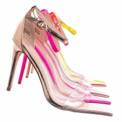 Anne Michelle New Exception10 Lucite Neon Stiletto Sandal - Women Clear High Heel Pointed Toe Shoe