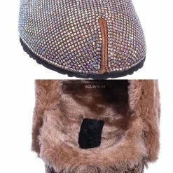 Forever Link New Benefit13 Rhinestone Crystal Moccasin Furry Footbed Slipper