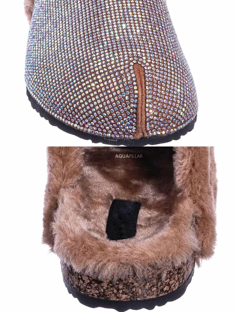 Forever Link New Benefit13 Rhinestone Crystal Moccasin Furry Footbed Slipper