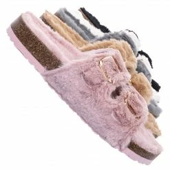 Bamboo New Defeat63 Faux Fur Molded Footbed Slipper - Furry Slide In Cork Slide Sandal