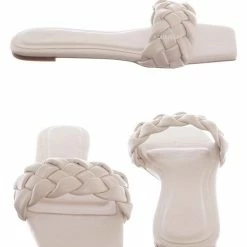 Bamboo Block19 Woven Braided Band Slipper - Womens Open Squared Toe Slip On Flat Sandal