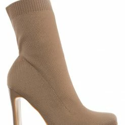 Glaze New Jiajia1 Women's Elastic Knit Bootie On Flat Block Heel