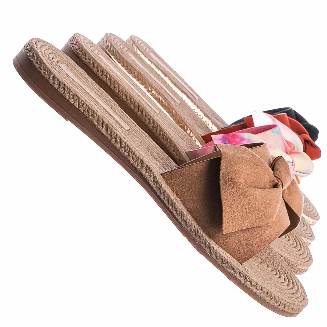 Bamboo Athena12 Espadrille Woven Knotted Bow Slides - Jute Rope Weaved Slip On Sandal