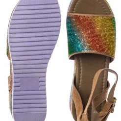 Forever Link Luxury96 Rhinestone Glitter Flatform Sandal - Women Ankle Strap Crystal Platform New