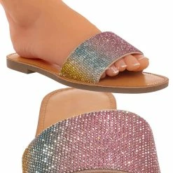 Soda Justice Rhinestone Crystal Flat Slides - Womens Shimmering Slipper Summer Sandal New